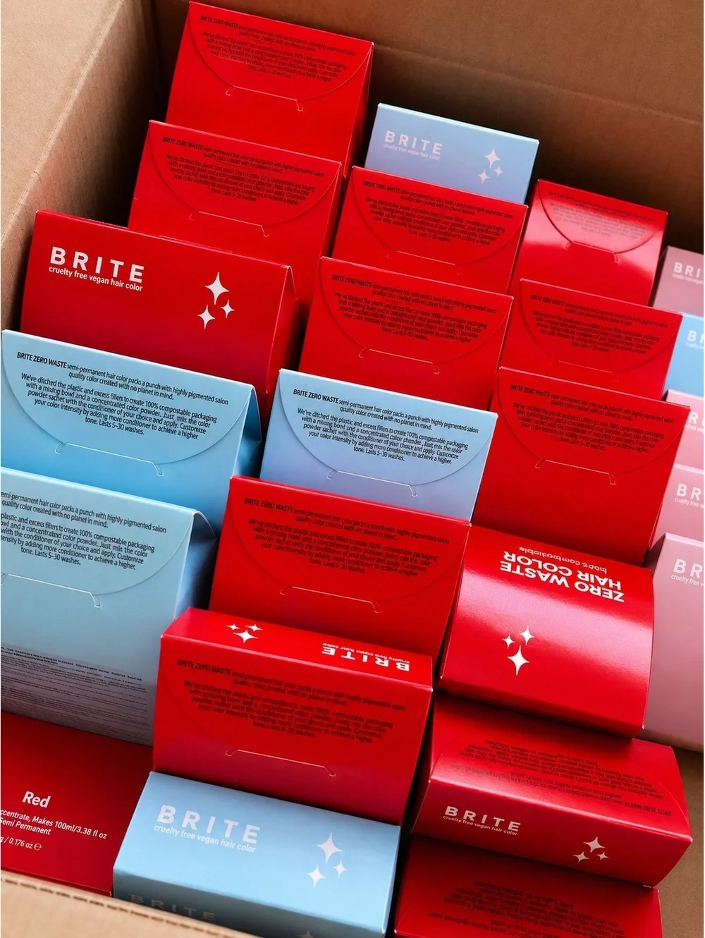 BRITE Zero Waste Semi Permanent Hair Color Red Vegan Compostable 5g Powder Dye